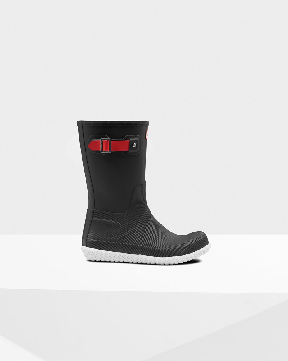 Galochas Curtas Hunter Homem Pretas/Vermelhas - Original Flat Heel Calendar Sole - 18NTOSHYU